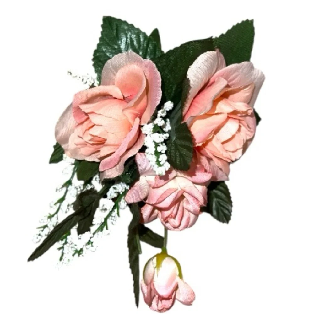 Elegant Peach artificial Floral wristband corsage or pin on corsage Arrangement